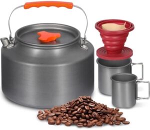 REDCAMP 2L Camping Coffee Pot Coffee Makers, Aluminum Portable Kettle Teapot with 2Pcs Camping Mug and Collapsible Coffee Dripper, Compact Tea Kettle for Stove Top, Outdoor, Hiking and Traveling