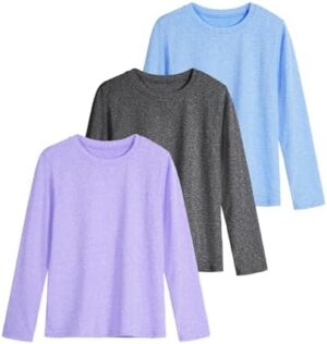 Auranso Girls Long Sleeve Shirts 3 Pack Quick Dry Athletic Tops Active Shirts for Girls