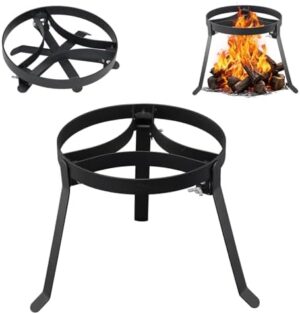 Campfire Tripod, 9.84 Inch Steel Camping Tripod for Outdoor Cooking, Foldable Fire Pit Stand with Heat Resistant Coating, Matte Black