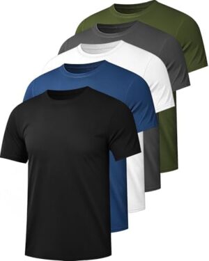 5 Pack Mesh Workout Shirts for Men Dry Fit Gym Shirts Quick Dry Athletic Short Sleeve T-Shirt Moisture Wicking