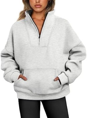 Trendy Queen Sweatshirts Half Zip Pullover Quarter Zip Oversized Hoodies Sweaters Comfy Fall Outfits 2024 Y2K Winter Clothes