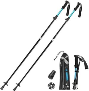 Poles Collapsible Hiking Poles- Lightweight Aluminum Foldable Trekking Walking Telescopic, Collapsible, Ultralight for Men and Women Hiking, Camping（Blue 2Pack）