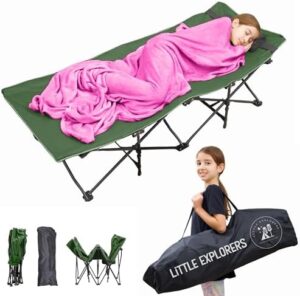 Little Explorers Camping Cot, Camping Bed, Travel Bed, Foldable Bed, Sleeping Bed, 60x25x15 inch, Includes Detachable Pillow