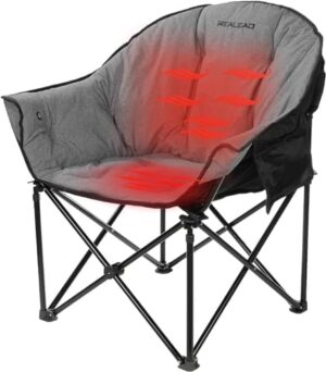 REALEAD Oversized Heated Camping Chair | Fully Thick Padded | Heated Chairs for Outdoor Sports with Back and Seat Heating | Heated Folding Chair for Adults | Support 400lbs | Battery NOT Included