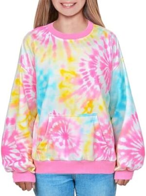 Girls Sweatshirts Pullover Long Sleeve Tops Crewneck Sweatshirts for Kids Oversized with Pockets