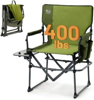 TIMBER RIDGE Heavy Duty Camping Chair with Compact Size, Portable Directors Chair with Side Table and Pocket for Camping, Lawn, Sports and Fishing, Supports Up to 400lbs, Green