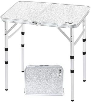 Folding Camping Table 2ft Portable Pinic Table Adjustable Height Table Small Card Table Aluminum Foldable Lightweight with Carry Handle for Outdoor Indoor Hiking Camp BBQ Beach