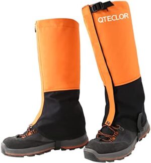 QTECLOR Leg Gaiters Waterproof Snow Boot Gaiters for Snowshoeing, Hiking, Hunting, Running, Motorcycle Anti-Tear Oxford Fabric, TPU Instep Belt Metal Shoelace Hook for Outdoor