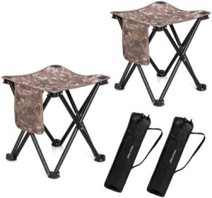 Triple Tree 2 Pack Folding Camping Stool, 13.8 Inch Small Portable Lightweight Stool Seat with Side Pocket and Carry Bag for Travel, Hiking, BBQ, Fishing and Beach, Load Capacity to 400lbs