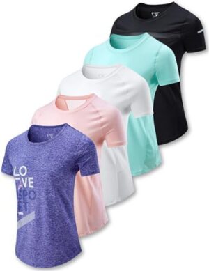 5 Pack: Women's Dry Fit Short Sleeve T Shirts, Athletic Workout Tee Tops for Gym Yoga Running