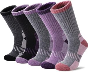 Yebing Merino Wool Hiking Socks for Womens Thermal Warm Winter Boot Crew Cushion Cozy Thick Work Gift Socks 5 Pairs