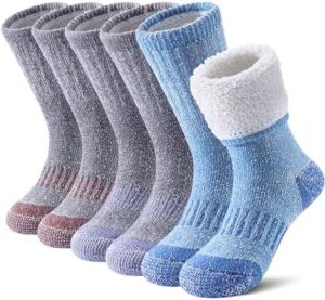 FNOVCO Kids Merino Wool Socks Boys Winter Warm Thick Thermal Cushion Hiking Socks 3 Pairs