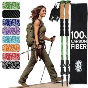 100% Carbon Fiber Trekking Poles by USA Brand - Ultra Strong Lightweight Collapsible Hiking Poles with Cork and EVA Foam Grips & Quick Adjustable Flip Locks