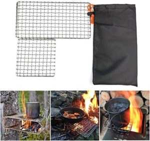 2-Pack Stainless Steel Mesh Camping Grill, Bushcraft Grills Backpacker Barbecue Grills, Campfire Cooking BBQ Grate, High Strength Outdoor Mesh Gear for Camping, Hiking, Backpacking