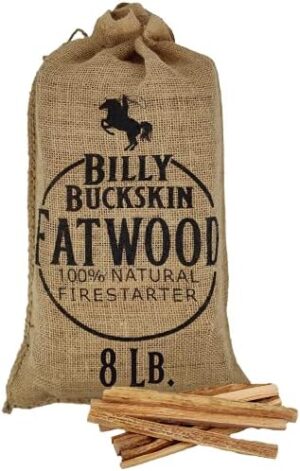 Billy Buckskin Co. 8 lb. Burlap Bag of Fatwood Fire Starter Sticks | Gift Set of Fatwood, Comes in a Stylish Burlap Bag | Start a Fire with just 2 Sticks | 8 Pound Bag