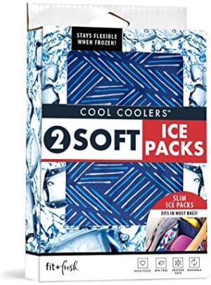 Cool Coolers by Fit & Fresh 2 Pack Soft Ice, Flexible Stretch Nylon Reusable Ice Packs for Lunch Boxes & Coolers, Navy Sketch Weave & Blue