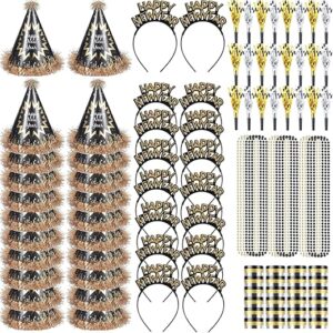 78 Pcs 2025 New Year's Eve Party Supplies Happy New Year Party Favors Included 12 Hair Hoop 24 Noise Makers 12 Cone Hats 6 Aluminum Film 24 Bead Necklaces (78)