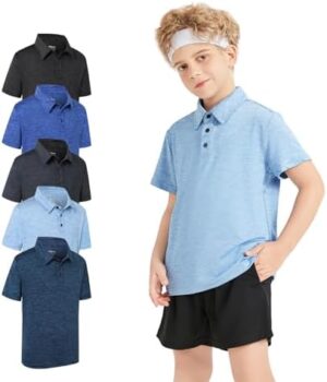 5 Pack Boys&Girls Athletic Polo Quick Dry Short Sleeve Youth Performance Activewear Golf Shirt for Kids