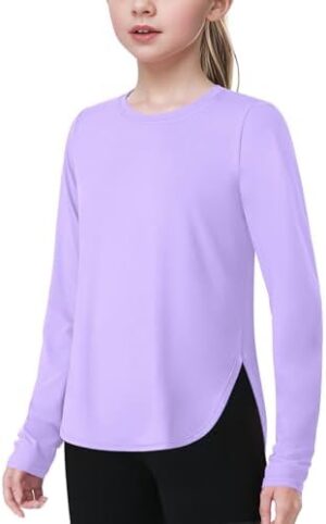 JOCMIC Girls Long Sleeve Shirts Kids Athletic Quick Dry Basic Tees for Gym Yoga Tops UPF 50+ Sun Protection