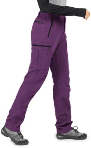 Wespornow Women's-Fleece-Lined-Hiking-Pants Snow-Ski-Pants Water-Resistance-Outdoor-Softshell-Insulated-Pants for Winter