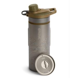 GRAYL GeoPress Titanium 24 oz Water Purifier Bottle with Cooking Lid - Filter for Hiking, Camping, Survival, Travel (Coyote Brown)