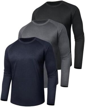 3 Pack Long Sleeve Shirts for Men - Dry Fit Moisture Wicking UV Sun Protection T-Shirts for Fishing Workout Athletic