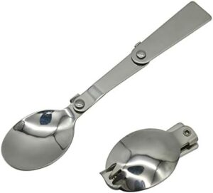 Maydahui 2 PCS Spoon and Fork Foldable Stainless Steel SUS 18/10（304）Salad Spork Portable for Thermos Camping Outdoors