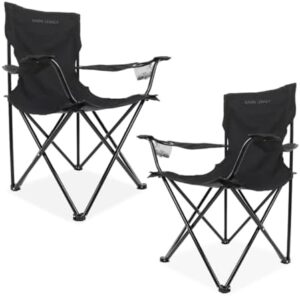 Folding Camping and Beach Chair for Outdoor with Cup Holder - Compact Lightweight Chair with Carry Bag Set of 2 (Black)