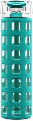 Ello Syndicate 20oz Reusable Glass Water Bottle with One-Touch Leak Proof Flip Lid and Protective Non-Slip Silicone Sleeve and Carry Loop for Coffee, Tea and Water, BPA-free Dishwasher Safe