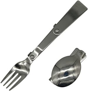 Maydahui 2 PCS Folding Spoon and Fork SUS 18/10（304）Stainless Steel Spork Portable Camping Cutlery Multi-Functional Foldable Fruit Forks for Outdoors Picnic Thermos Travel Tableware