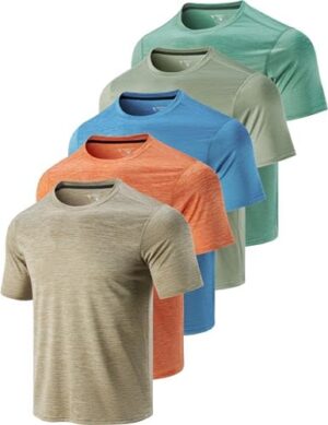 5 Pack Men’s Active Quick Dry Crew Neck T Shirts | Athletic Running Gym Workout Short Sleeve Tee Tops Bulk