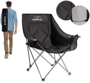 HOMFUL Camping Chair Oversized Folding Padded Wide Single seat Heavy Duty Portable Luxury Chair with Cup Holder for Camping, Picnic, Outdoor(Black)