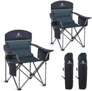 LET'S CAMP Oversized Folding Camping Chair Portable Outdoor Heavy Duty Padded Chairs Lawn Chair with Cup Holder, Storage Pocket and Cooler Bag, Supports 450LBS, for Camp, Travel, Picnic,2 Pack(Green)