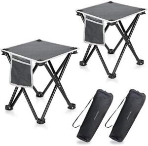 Triple Tree 2 Pack Folding Camping Stool, 13.8 Inch Small Portable Lightweight Stool Seat with Side Pocket and Carry Bag for Travel, Hiking, BBQ, Fishing and Beach, Load Capacity to 400lbs