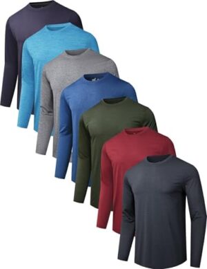 7 Pack Long Sleeve Shirts for Men Moisture Wicking Sun Protection UV UPF SPF Performance Quick Dry T-Shirt for Casual