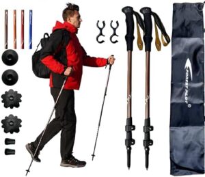 Trekking Poles - Lightweight 7075 Aluminum with Flip Lock & All Terrain Accessories - Pair of 2 Walking Sticks for Hiking with EVA or Beech Wood Grip