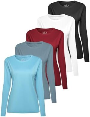 5 Pack Long Sleeve Shirts for Women UV Sun Protection Outdoor Shirts for Running Fishing Hiking