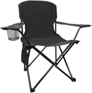 Folding Camping Collapsible Chairs Heavy Duty Lawn Chair with Cooler Bag, Storage Pocket, Waterproof Bag Outdoor Arm Chair, Supports 225LBS, Black