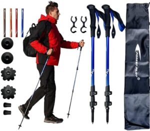 Trekking Poles - Lightweight 7075 Aluminum with Flip Lock & All Terrain Accessories - Pair of 2 Walking Sticks for Hiking with EVA or Beech Wood Grip