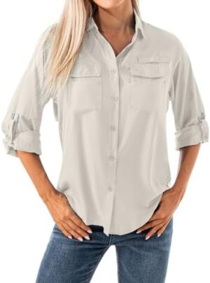 Jessie Kidden Women's Quick Dry Sun UV Protection Convertible Long Sleeve Shirts for Hiking Camping Fishing Sailing