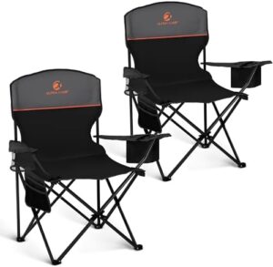 ALPHA CAMP Camping Chair 2 Pack Portable Chair with 3-Can Cooler Folding Chair with Side Pocket and Cup Holder, Collapsible Chair for Camping, Tailgates, Beach, Fishing and Sports,2PC