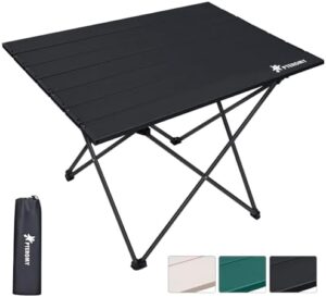 PTEROMY Folding Camping Table with Ultralight Aluminum Tabletop, Camping Side Table Portable Beach Table Outdoor Folding Table for Camping, Picnics, and BBQs (Large, Black)