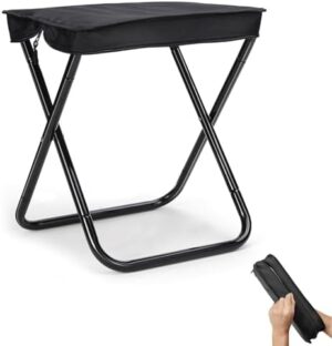 Camping Stool, Portable Folding Stool, Aluminum Ultralight Backpacking Stool Suitable for Outdoor Gardening and Beach Hiking Fishing (Black, 16 High)