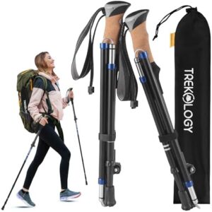 TREKOLOGY Hiking Poles with Real Cork Grips, Adjustable for Heights 5'2'' to 6'5'' – Lightweight Trekking Poles, Aircraft-Grade Aluminum, Compact Fold for Hiking & Backpacking (2pc Set) TREKZ Cork SE