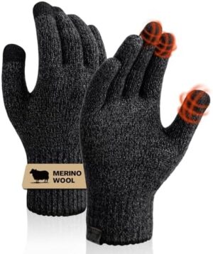 Merino Wool Gloves for Men & Women, Touch Screen Warm Gloves Liners Thermal Soft Knit for Driving Running Winter